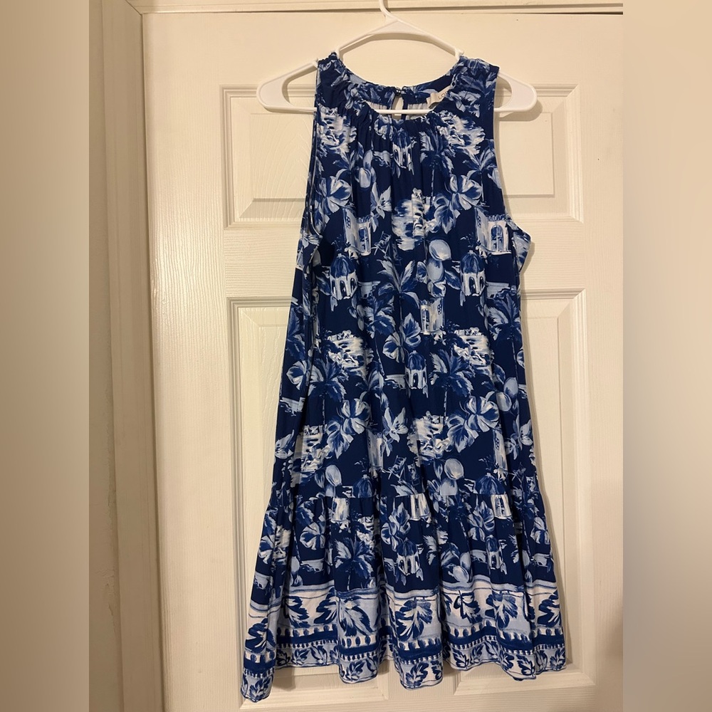 LOFT Blue and White Patterned Dress